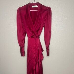 Zimmermann 100% Silk Rich Red Long Sleeve Wrap Dress Women’s Size 0
